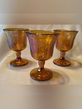 Set of 3 EUC Vintage Indiana Glass Marigold Harvest Carnival Glass Goblets
